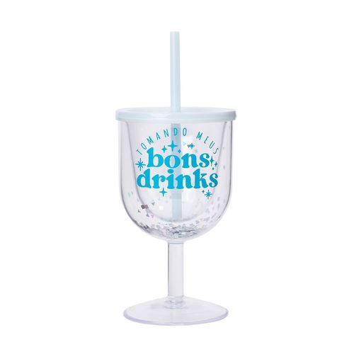 Taça Com Canudo Glitter Bons Drinks