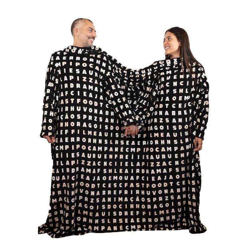 Manta Casal Preta Com Manga Caça Palavras