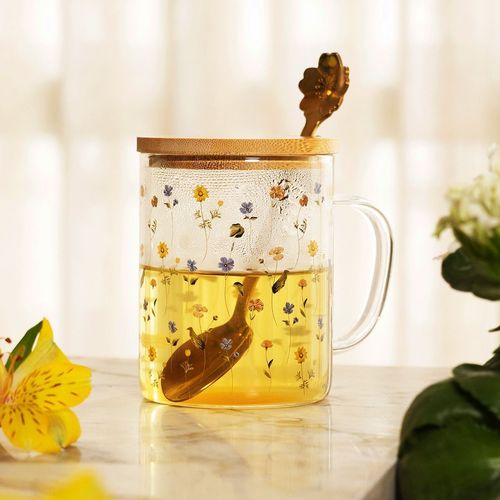 Caneca Com Tampa e Colher Botânica