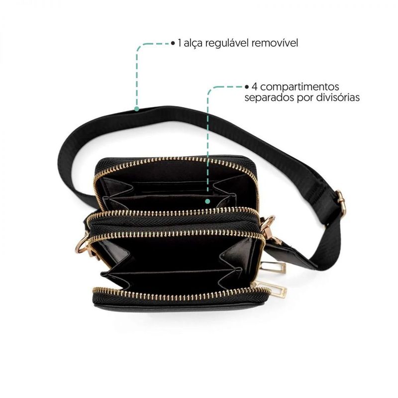 Bolsa Carteira Porta Celular Preta