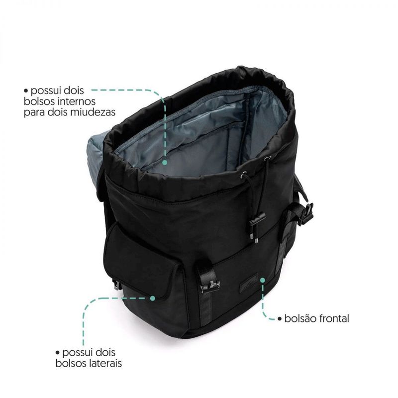 Mochila Laptop Utilitária Preta Metais