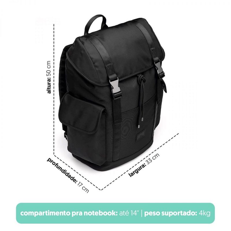 Mochila Laptop Utilitária Preta Metais