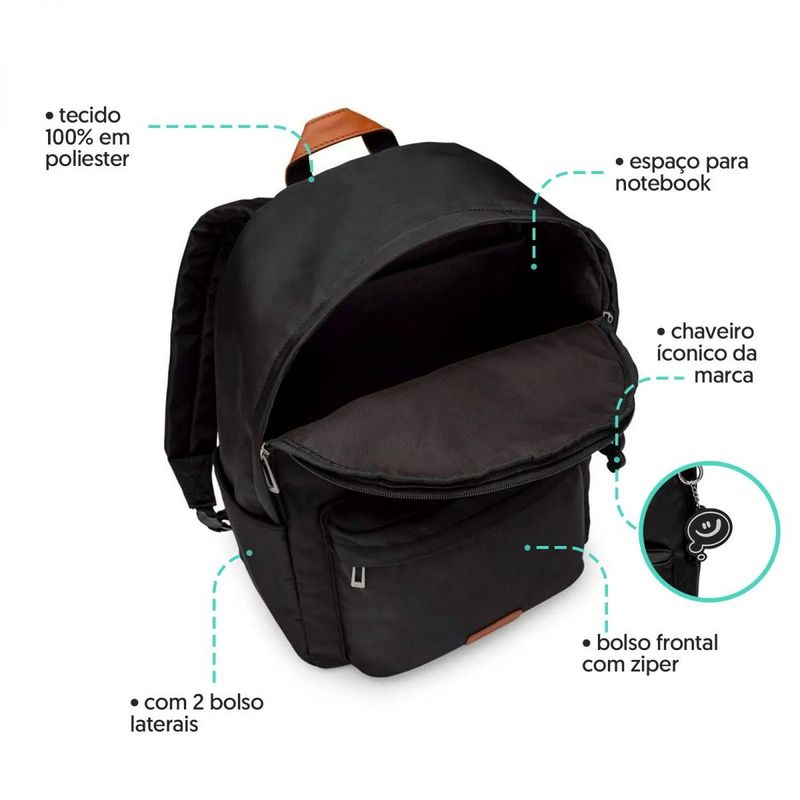 Mochila Laptop Basica Preta e Caramelo