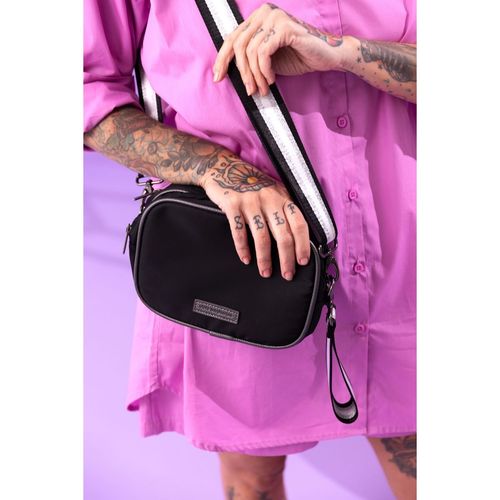 Bolsa Midi Transversal Preta Alças Lurex