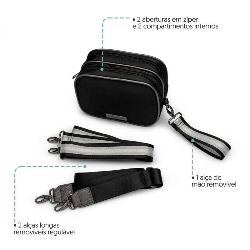 Bolsa Midi Transversal Preta Alças Lurex