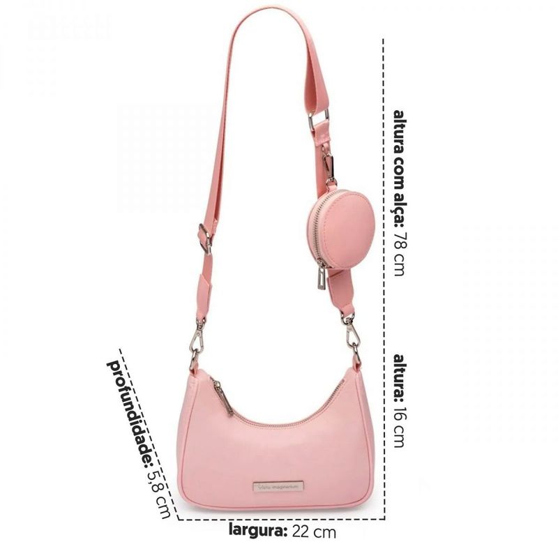 Bolsa Baguete Com Niqueleira Rosa Claro