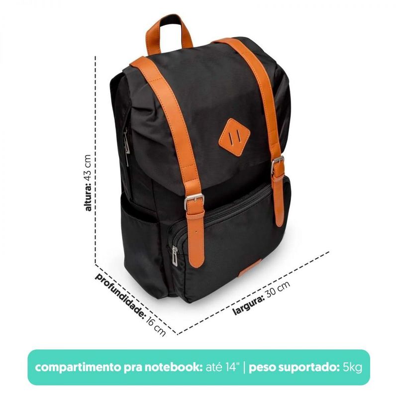 Mochila Laptop Todo Dia Preto e Caramelo