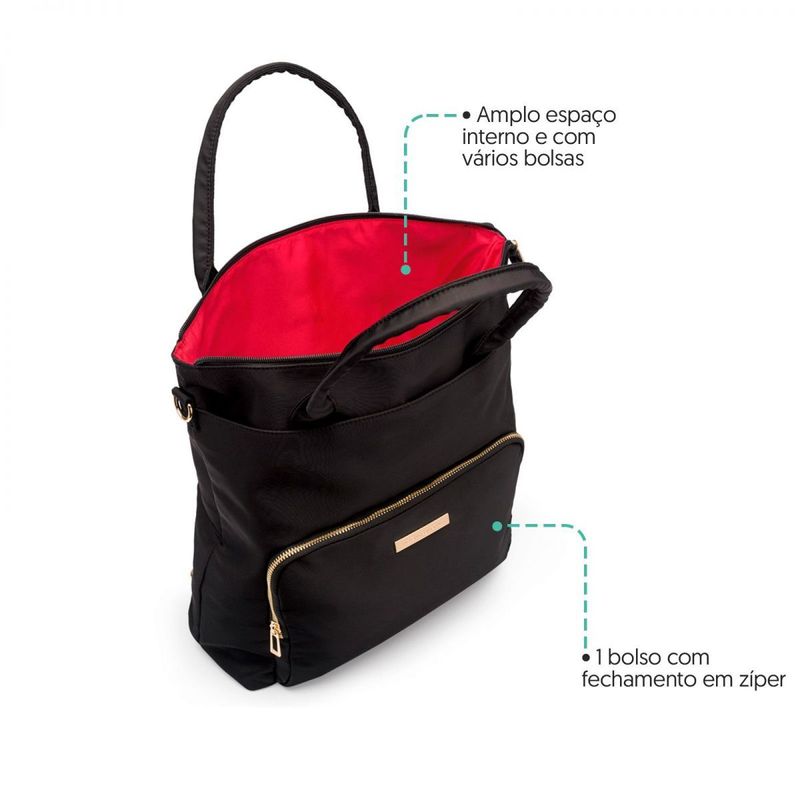 Bolsa Mochila Preta Detalhes Dourado