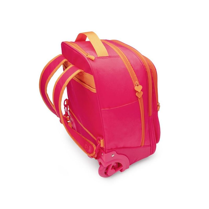 Mochila Rodinha Rosa Glitter Adesivos