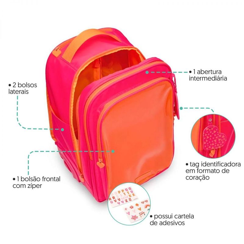 Mochila Rodinha Rosa Glitter Adesivos