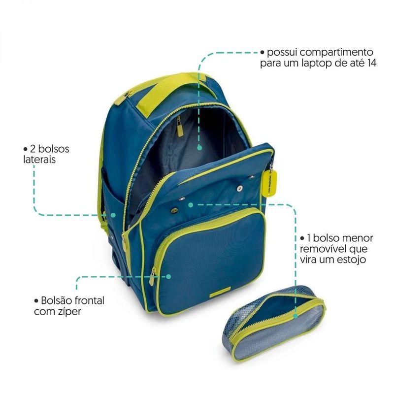 Mochila de Rodinha Bolso Removível Neon