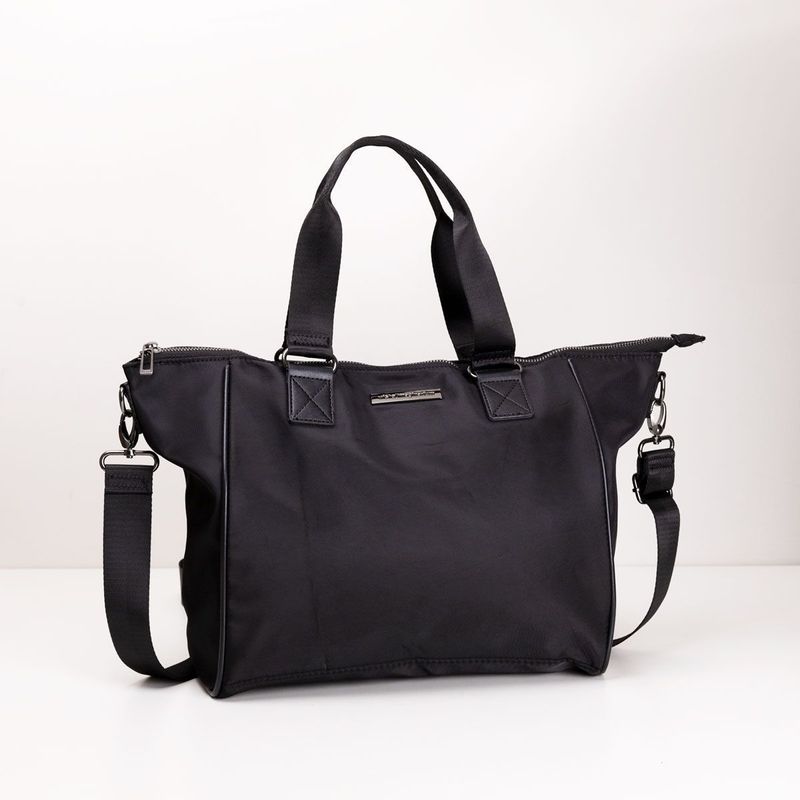 Bolsa Shopping Preta Com Pu Preto