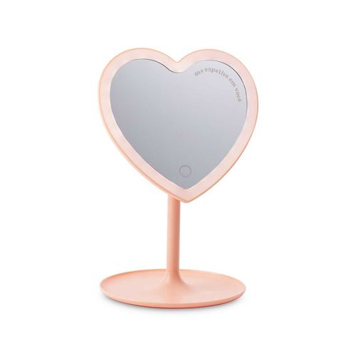 Espelho de Mesa Com Led Coração Rosa