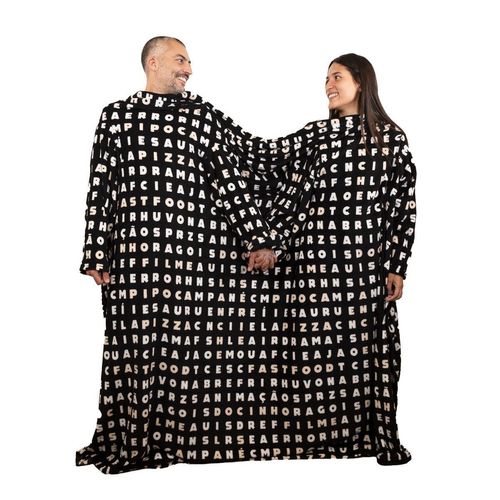 Manta Casal Preta Com Manga Caça Palavras