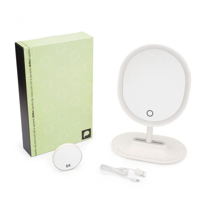 Espelho de Mesa Com Led e Aumento Brilho