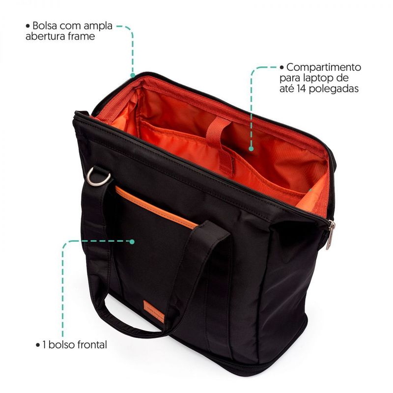 Bolsa Expansível Preta Detalhes Caramelo