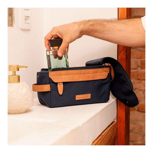 Necessaire Canvas Marinho e Marrom