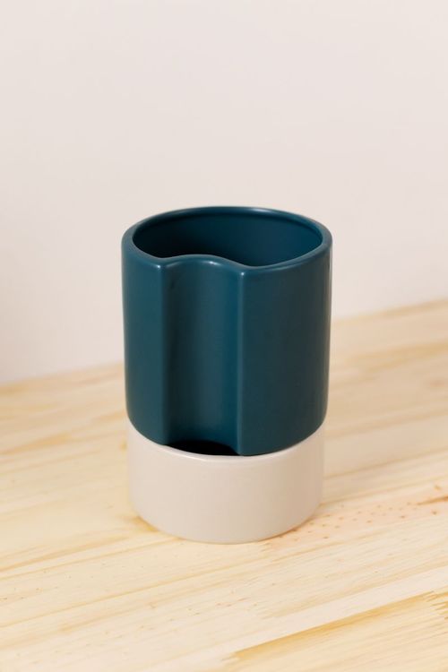 Vaso autoirrigavel alto em ceramica azu