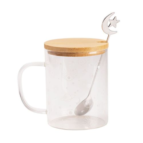 Caneca de Vidro Com Colher Estrelas